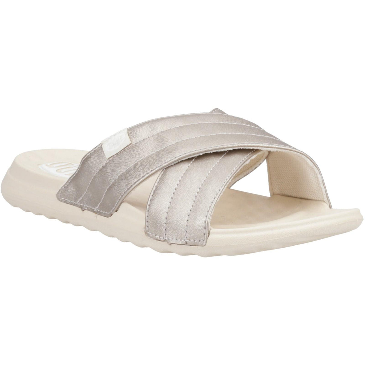 HEYDUDE Womens Christi Slide Distressed Sandal Metallic
