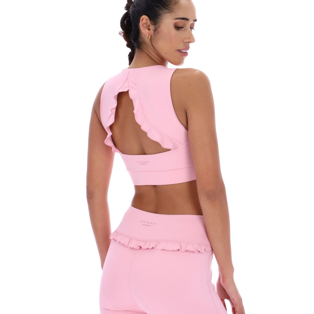 Ted Baker Sport Womens ARIA Ruffle Yoga Bra Pale Pink