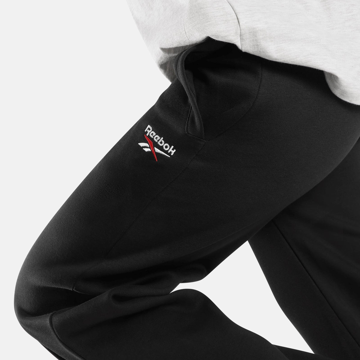 Reebok Womens ID 2-COL LOGO FLEECE WIDE LEG PANTS BLACK
