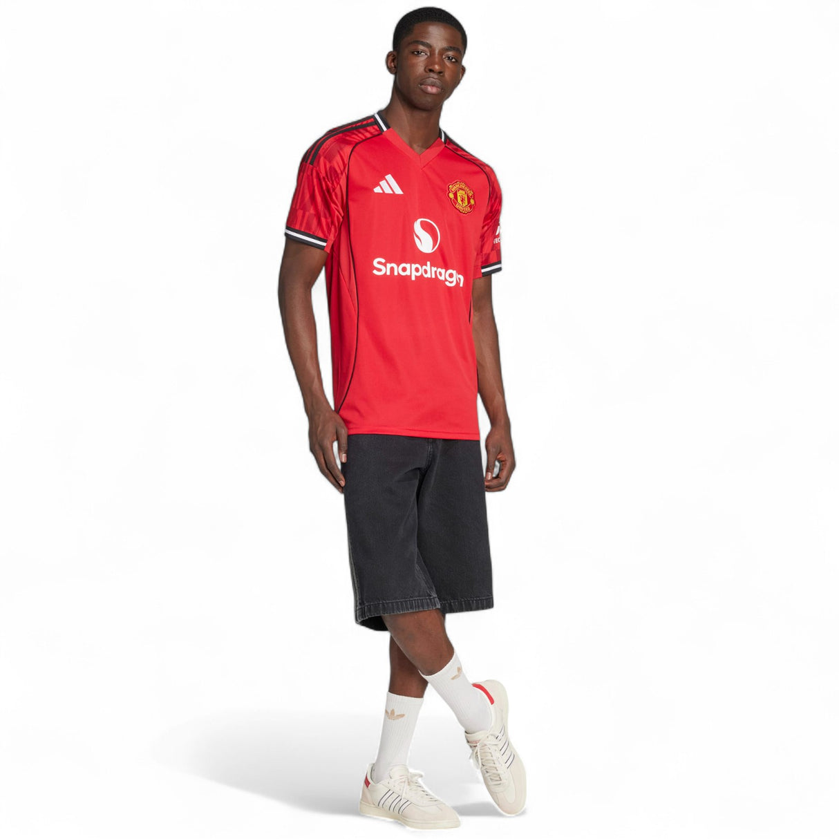 adidas Manchester United Football 2025/26 Adults Short Sleeved Home Jersey Model Full-Length View