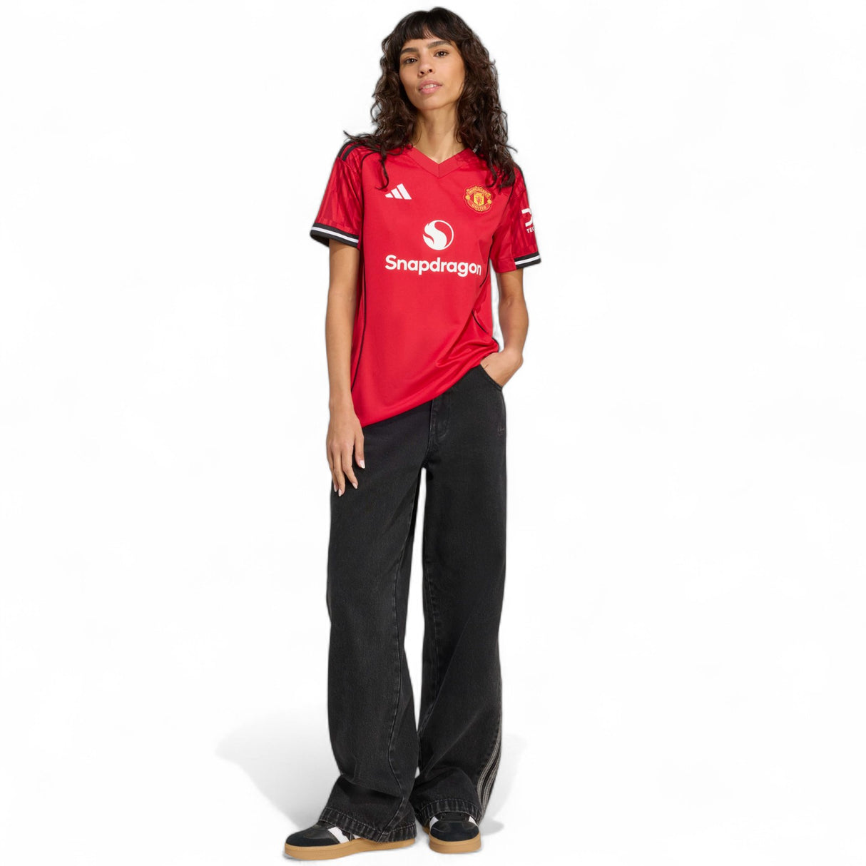 adidas Manchester Utd Football 2025/26 Womens SS Home Jersey Model Full-Length View