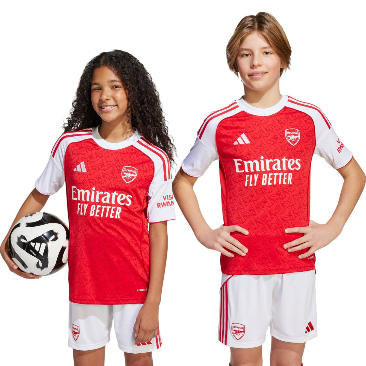 adidas Arsenal Football 2025/26 Kids Short Sleeved Home Jersey Models Front View