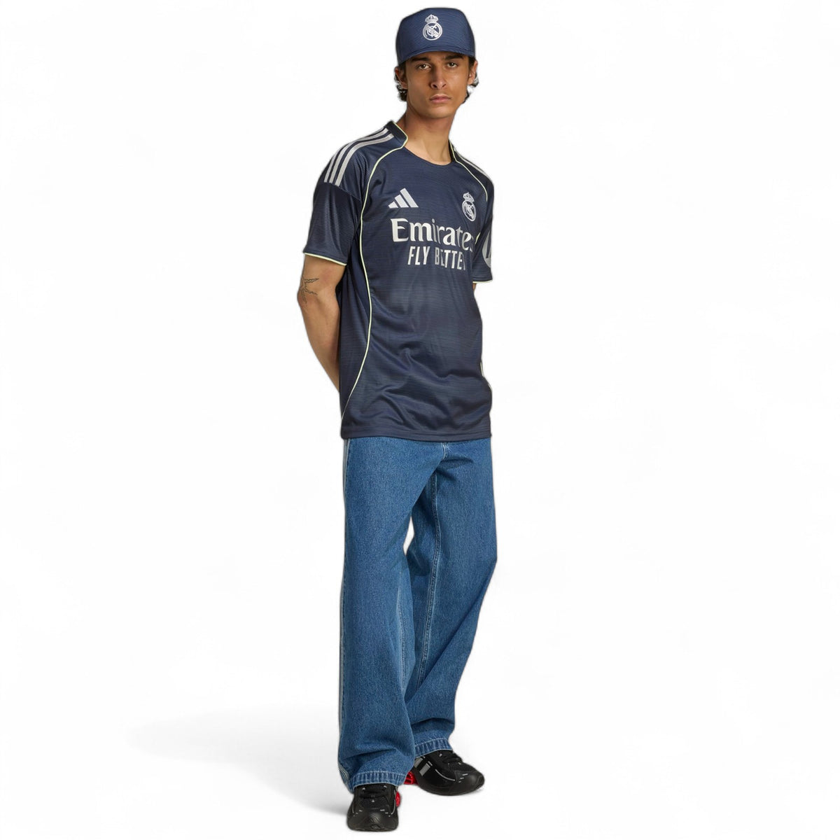 adidas Real Madrid Football 2025/26 Adults Short Sleeved Away Jersey Model Full-Length View