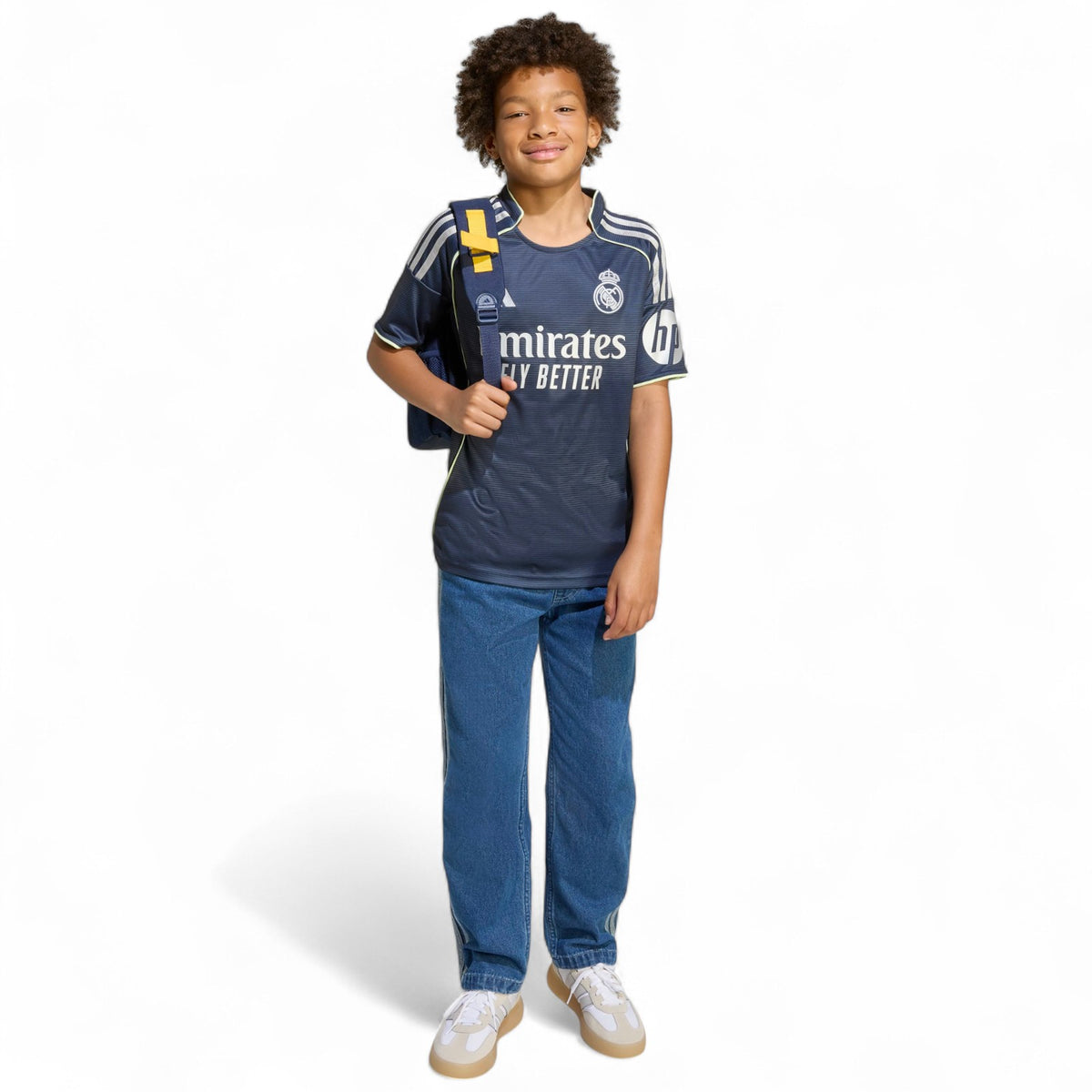 adidas Real Madrid Football 2025/26 Kids Short Sleeved Away Jersey Model Full-Length View
