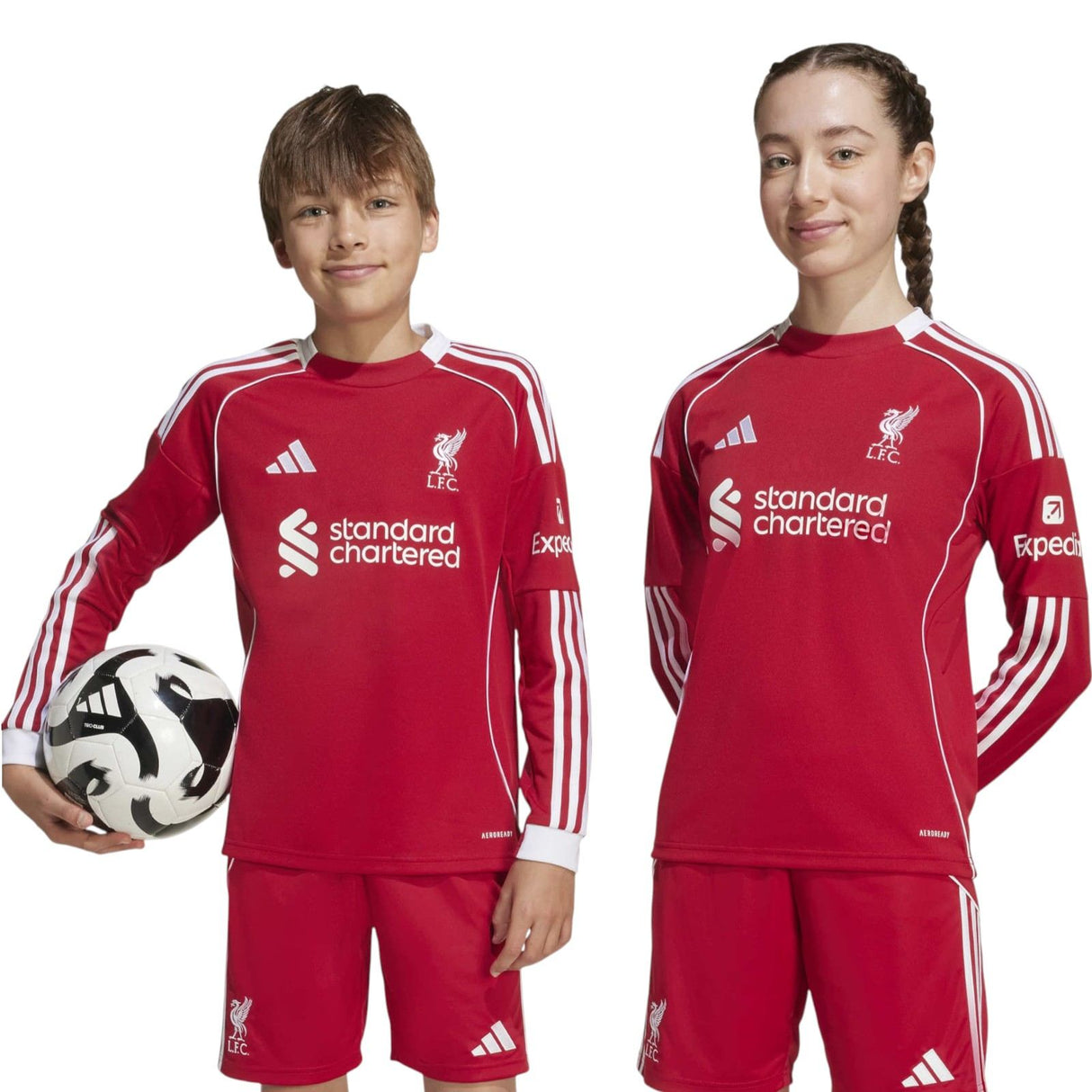 adidas Liverpool Football 2025/26 Kids Long Sleeved Home Jersey