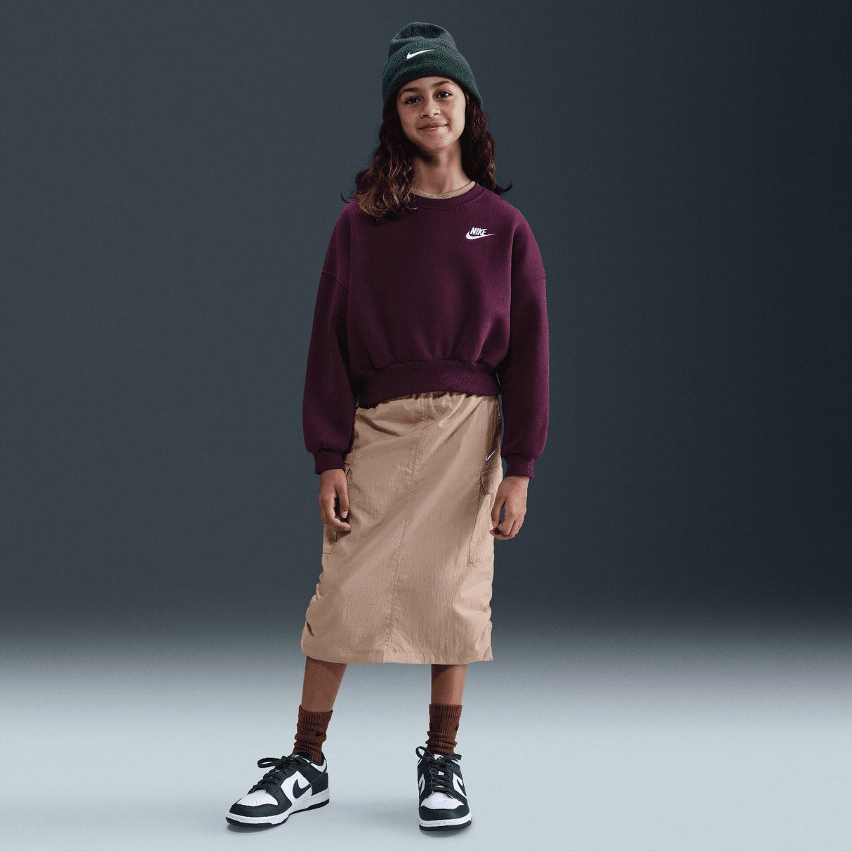 Nike Girls NSW CLUB FLC BXY CREW LBR Mrn