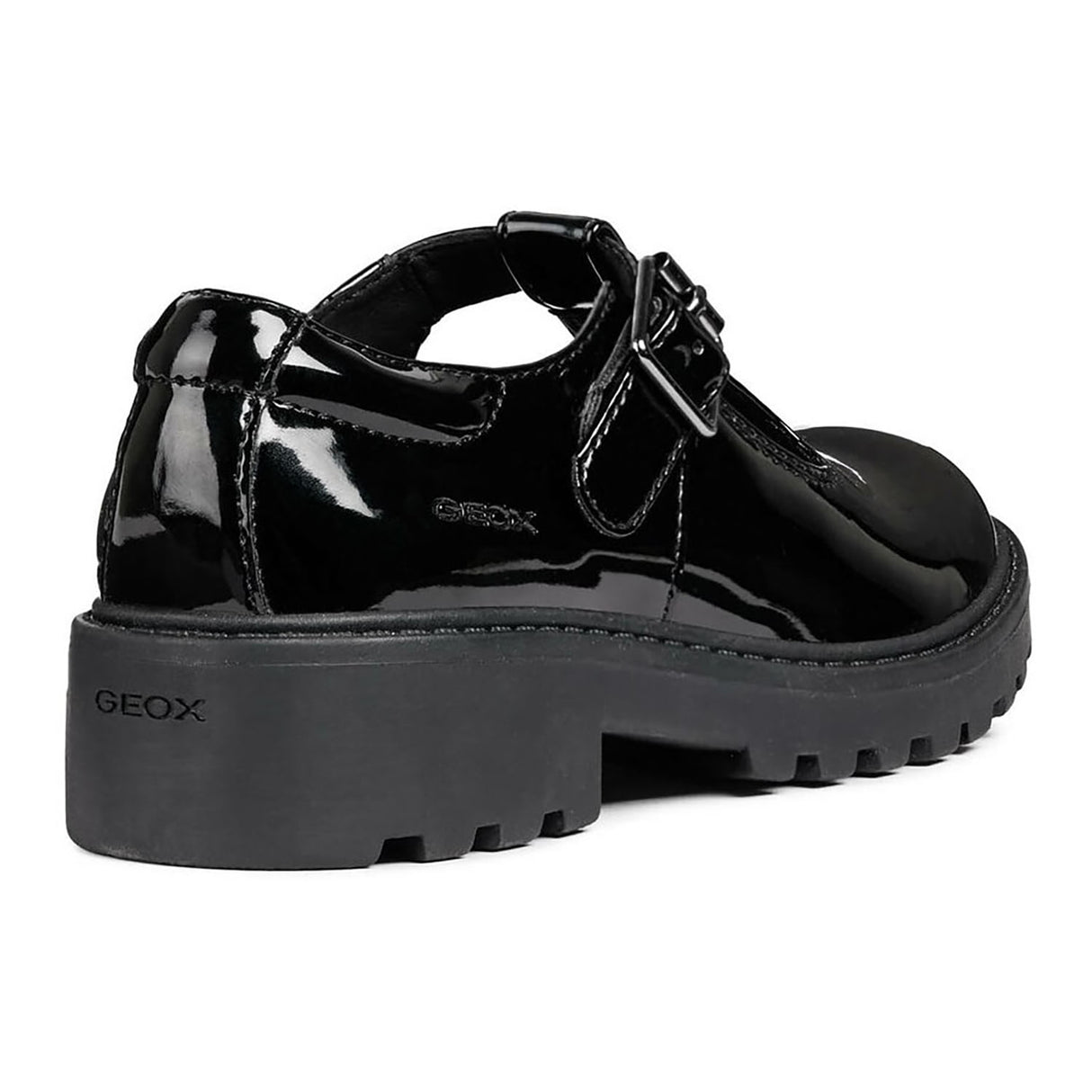 Geox Girls J Casey G. E Buckle Shoe Black Patent