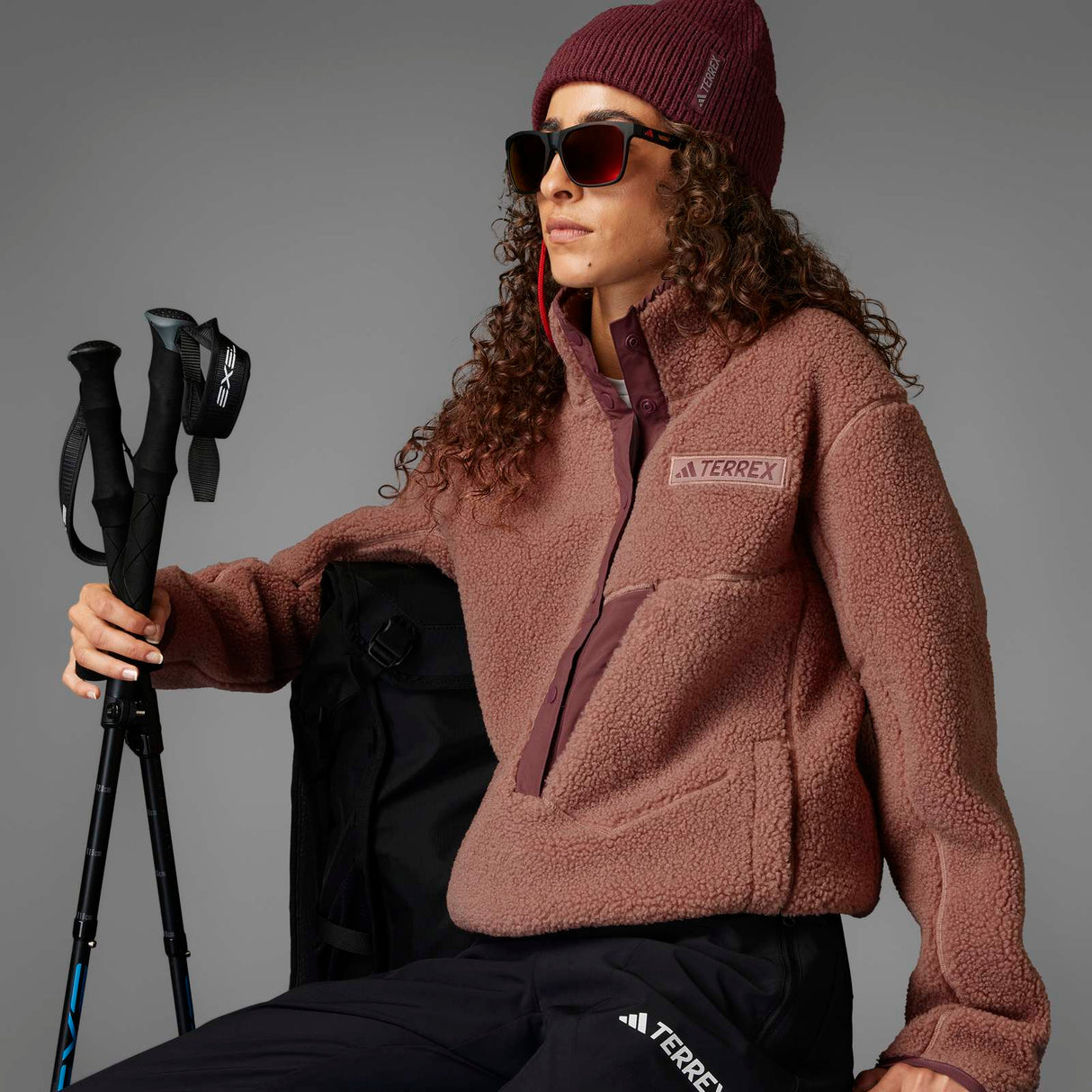 adidas Multi Essentials Stretch Womens Hiking Joggers Model Sitting View