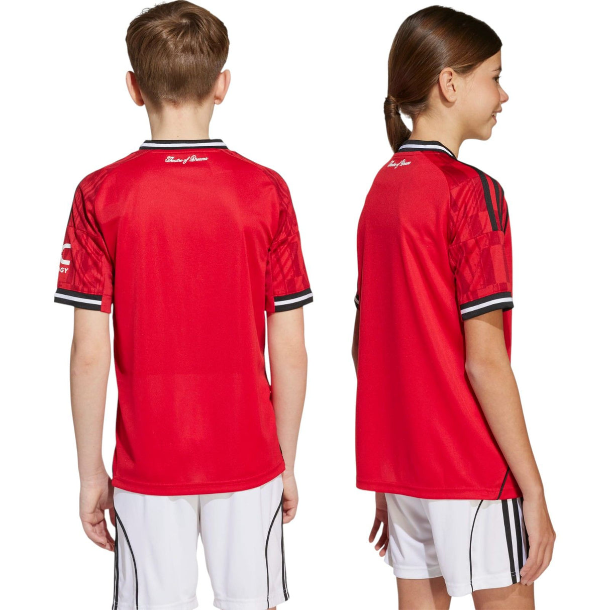 adidas Manchester United Football 2025/26 Kids Short Sleeved Home Jersey Models Back Side View