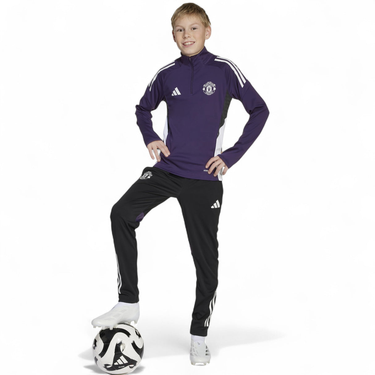 adidas Manchester United Tiro Football 2025/26 Kids Half-Zip Training Top Model Full-Length View