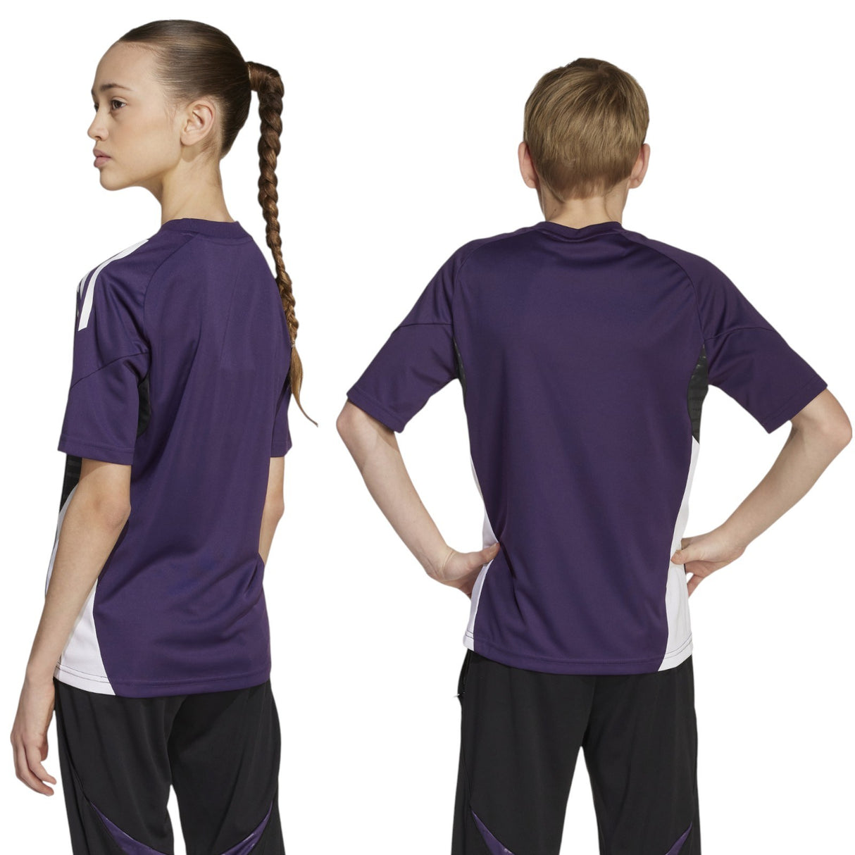 adidas Manchester United Football 2025/26 Kids Short Sleeved Training Jersey Close-Up Models Side Back View