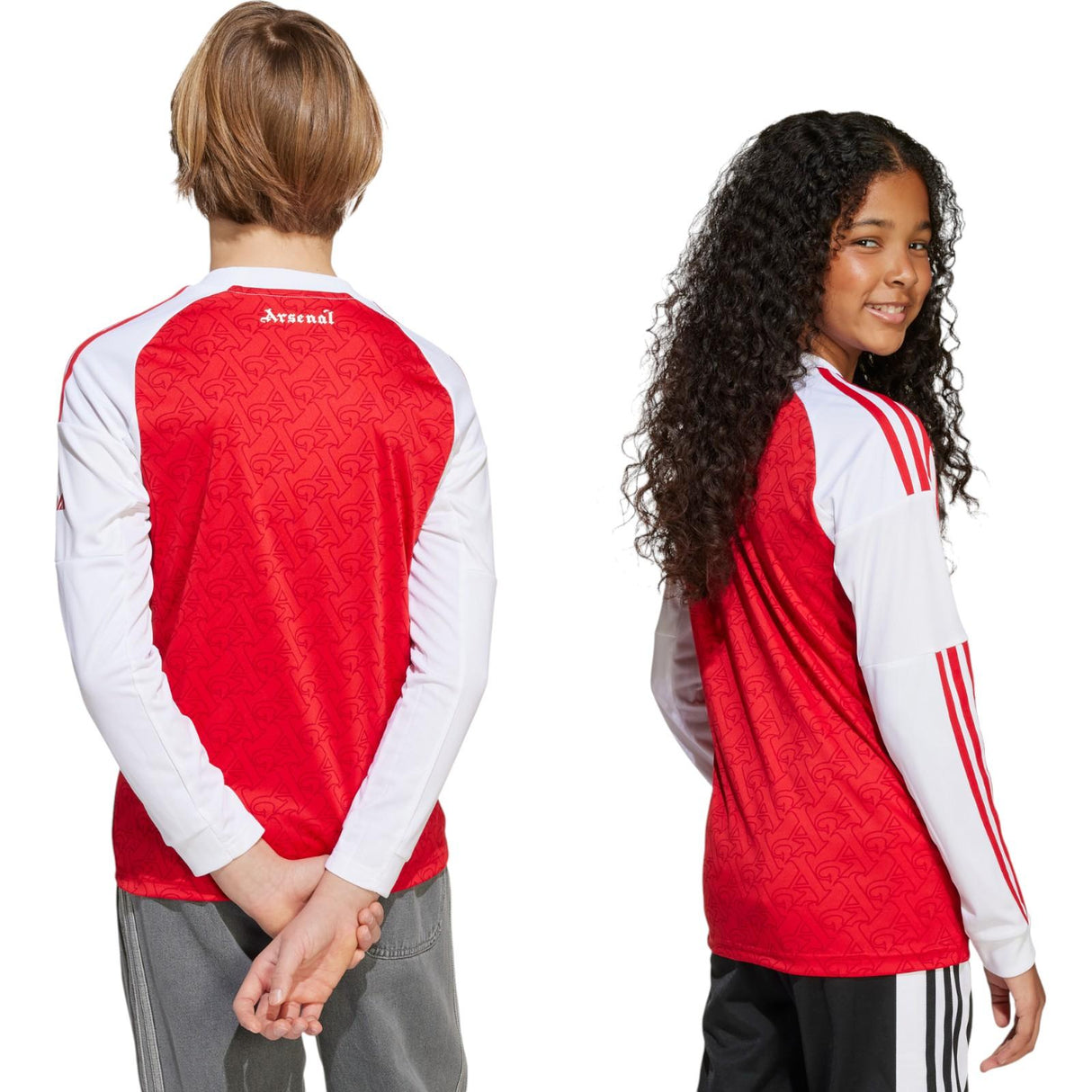 adidas Arsenal Football 2025/26 Kids Long Sleeved Home Jersey Models Back View
