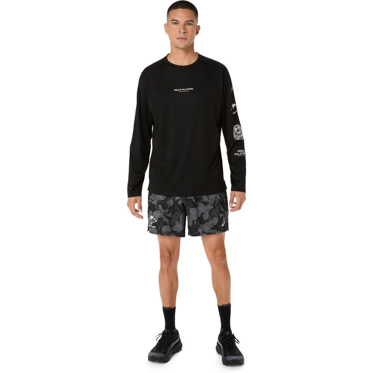 ASICS MENS FUJITRAIL PRINT 5IN SHORT BLK