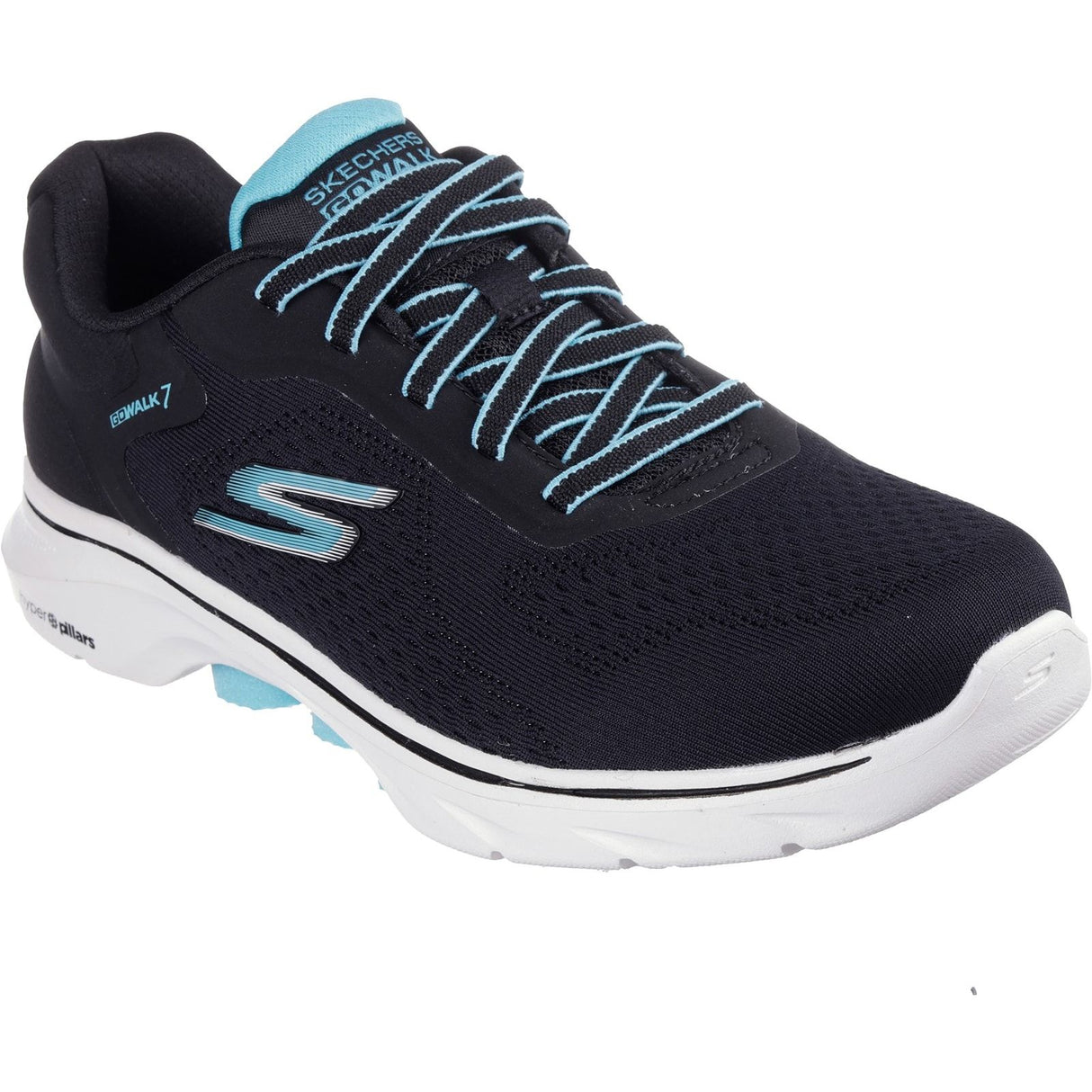 Skechers Womens GO WALK 7 - Cosmic Waves Trainers Black/Turquoise