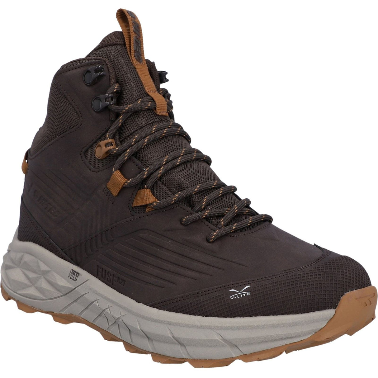 Hi-Tec Mens Fuse Trek Mid Hiking Boots Steel/Charcoal/Bright Marigold