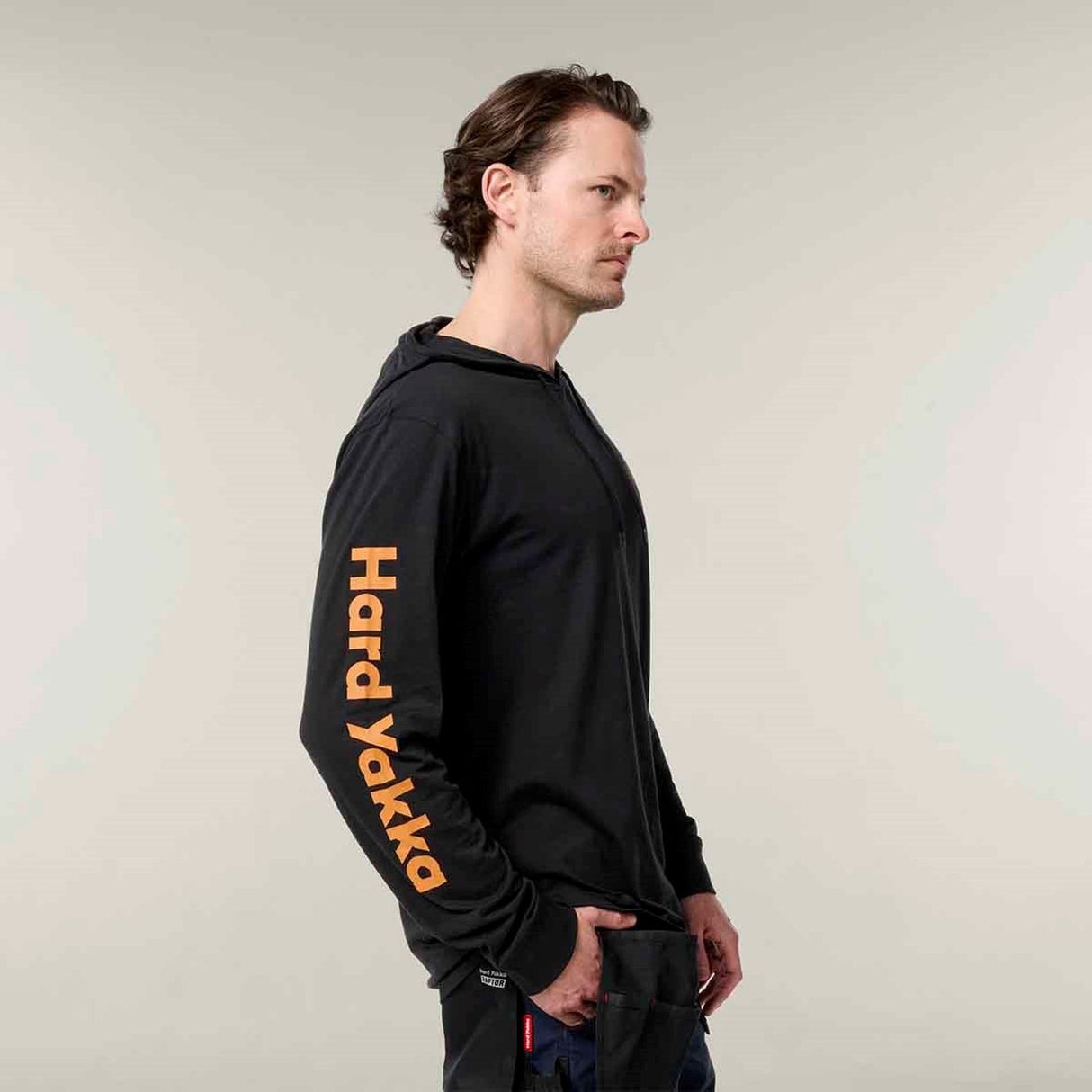 Hard Yakka Mens Hooded Long Sleeve Tee Black