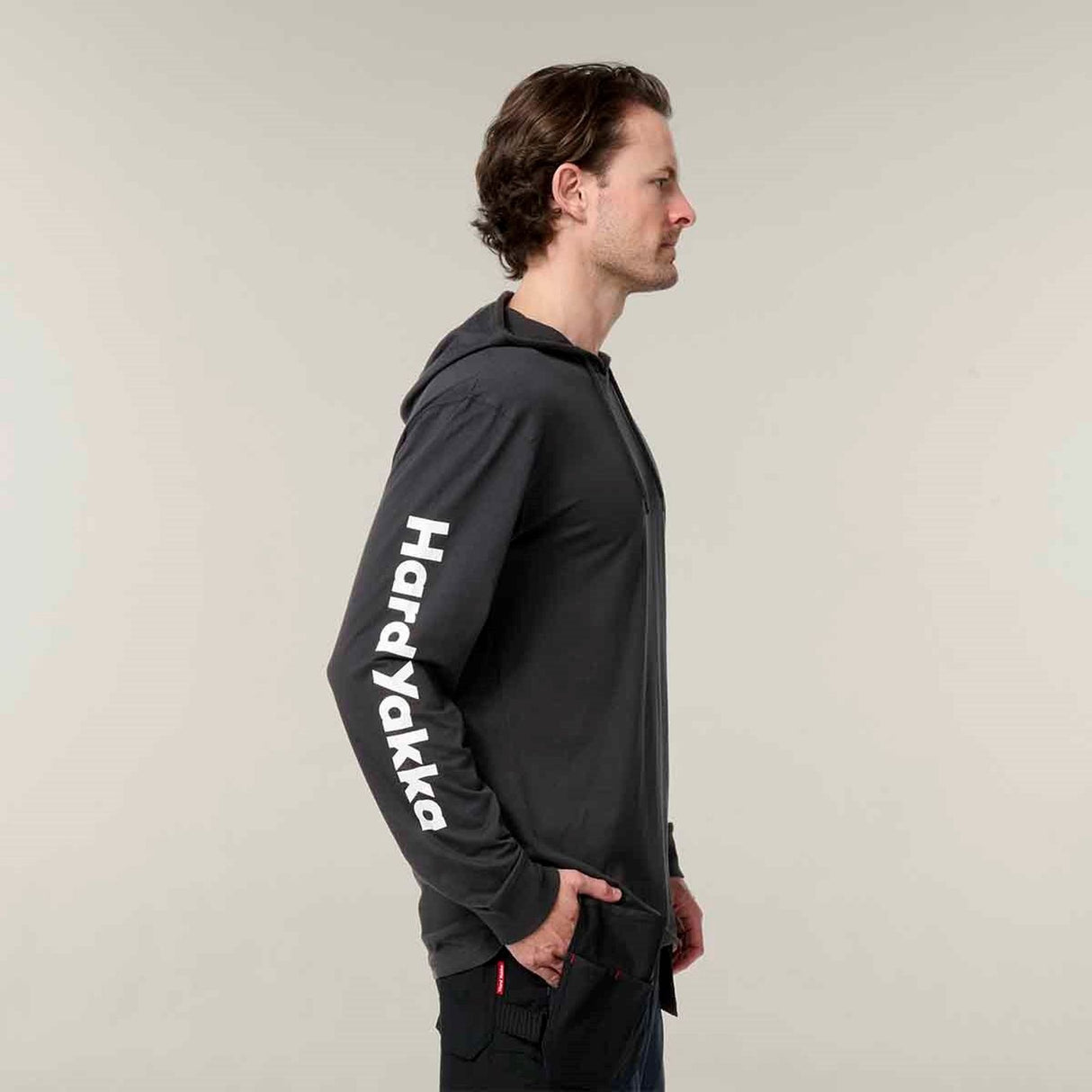 Hard Yakka Mens Hooded Long Sleeve Tee Charcoal