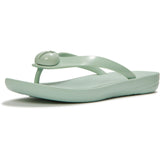 Fitflop Womens iQushion Glossy-Button Flip-Flops Mint Whisper