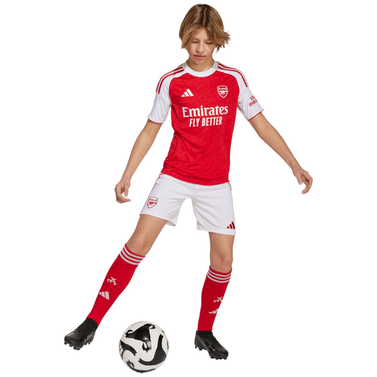 adidas Arsenal Football 2025/26 Kids Short Sleeved Home Jersey Model Full-Length View