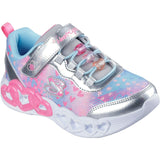Skechers Junior Girls Infinite Heart Lights Heart Jewels Trainer Silver/Multi