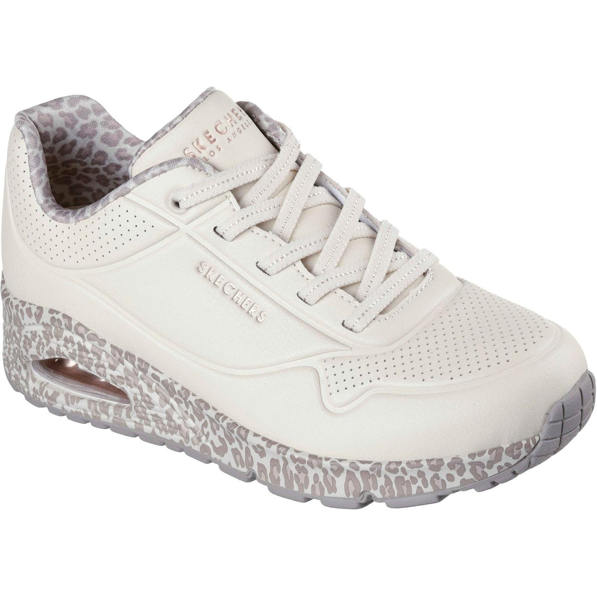 Skechers Womens Uno Safari Time Trainers White/Leopard