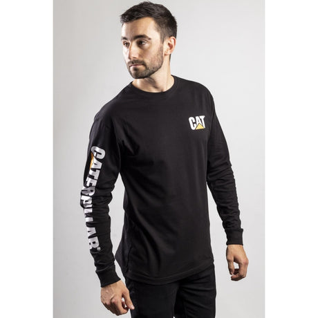 Caterpillar Mens Trademark Banner Long Sleeve T-Shirt Black