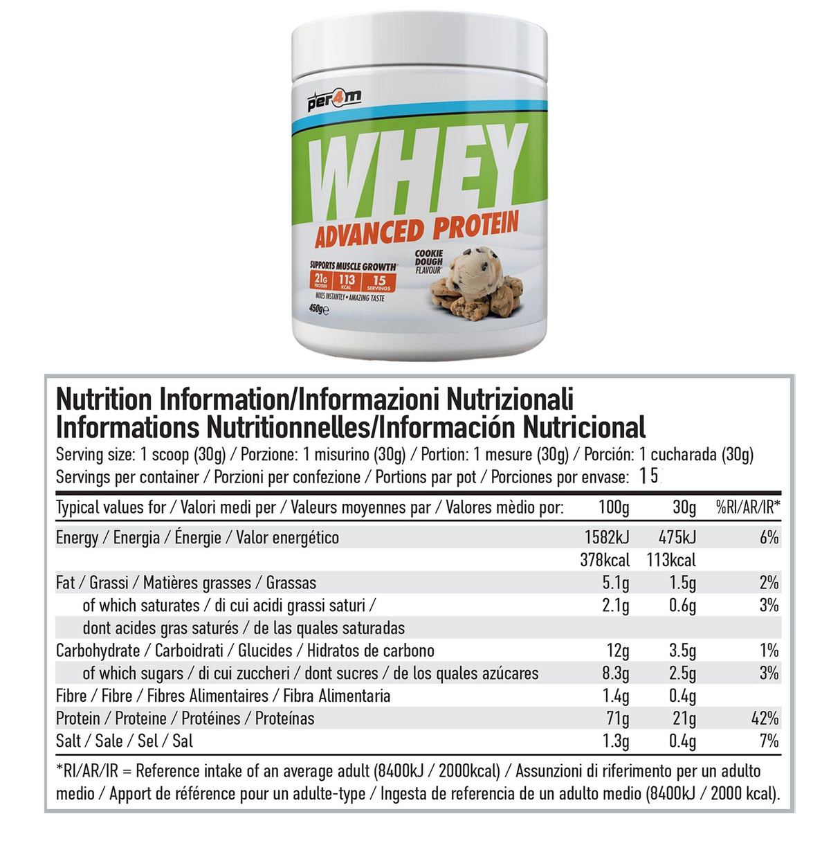 Per4m Whey Protein 450g - Cookie Dough Nutrition Info