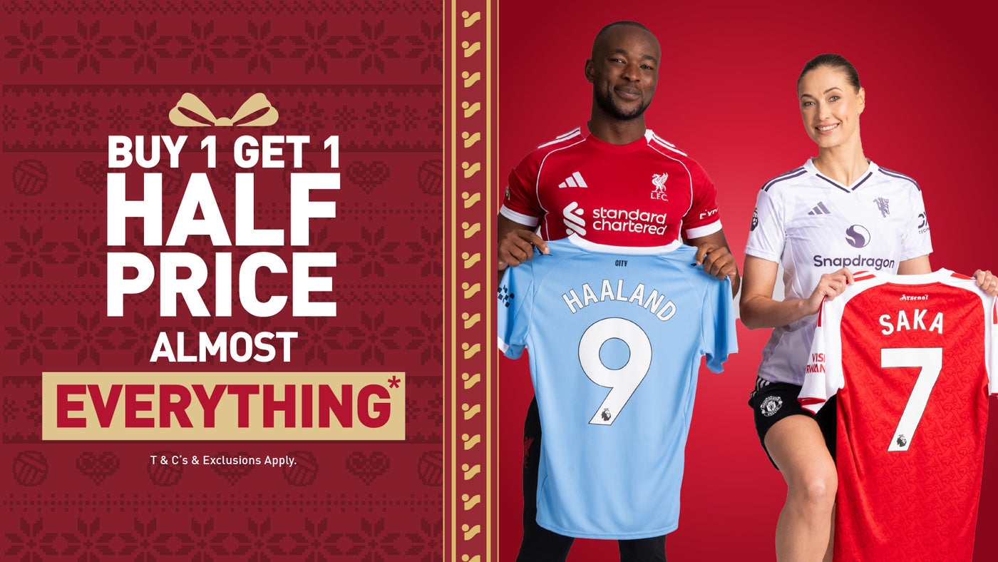 An image of the Intersport Elverys Christmas Black Friday sale offer, calling out Buy 1 Get 1 Half Price on almost everything. Features adults showcasing products as part of the promotion.