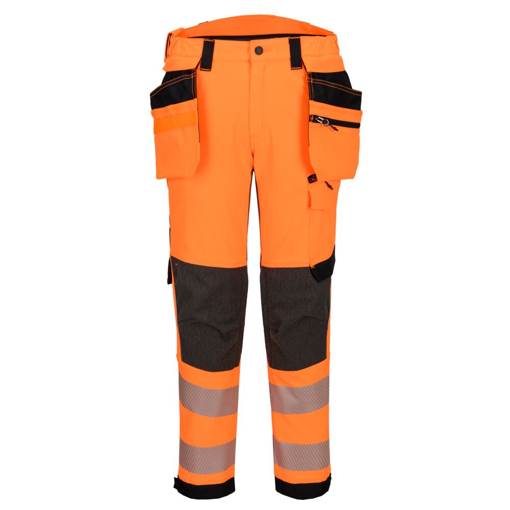 Portwest EV4 Hi-Vis Stretch Detachable Holster Class 2 Trousers Orange/Black Tall