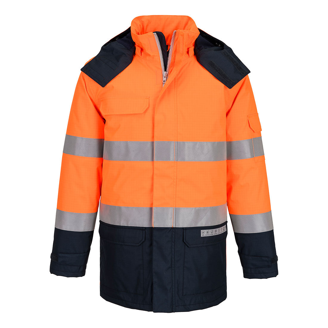 Portwest Bizflame Rain+ Hi-Vis Multi-Norm Contrast FR Winter Jacket Orange/Navy