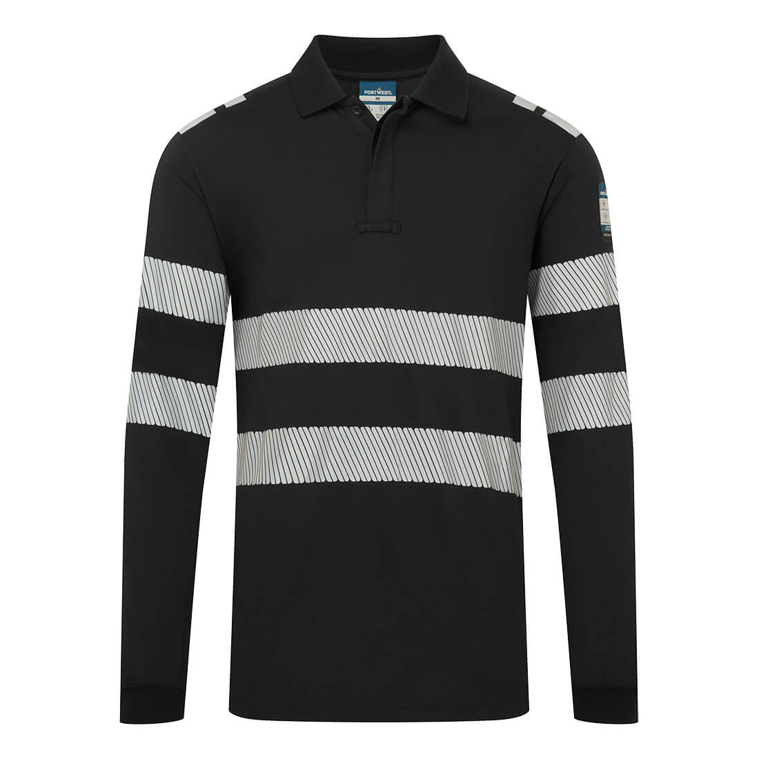 Portwest PW3 Modaflame Knit FR Long Sleeve Polo Shirt Black
