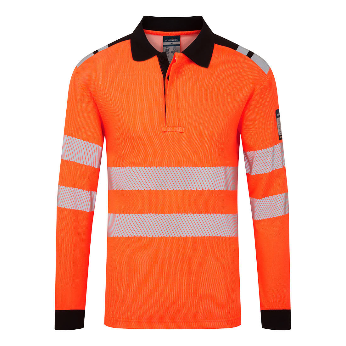 Portwest PW3 Modaflame Knit HVO FR Long Sleeve Polo Shirt Orange/Black