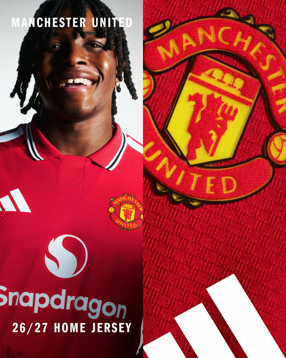 An image of Manchester United FC players wearing the new 2026/27 Man Utd Home kit