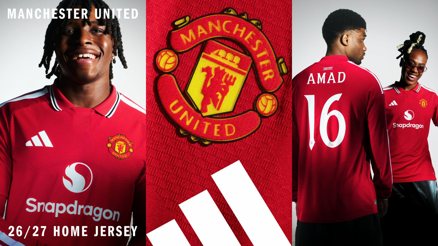 An image of Manchester United FC players wearing the new 2026/27 Man Utd Home kit