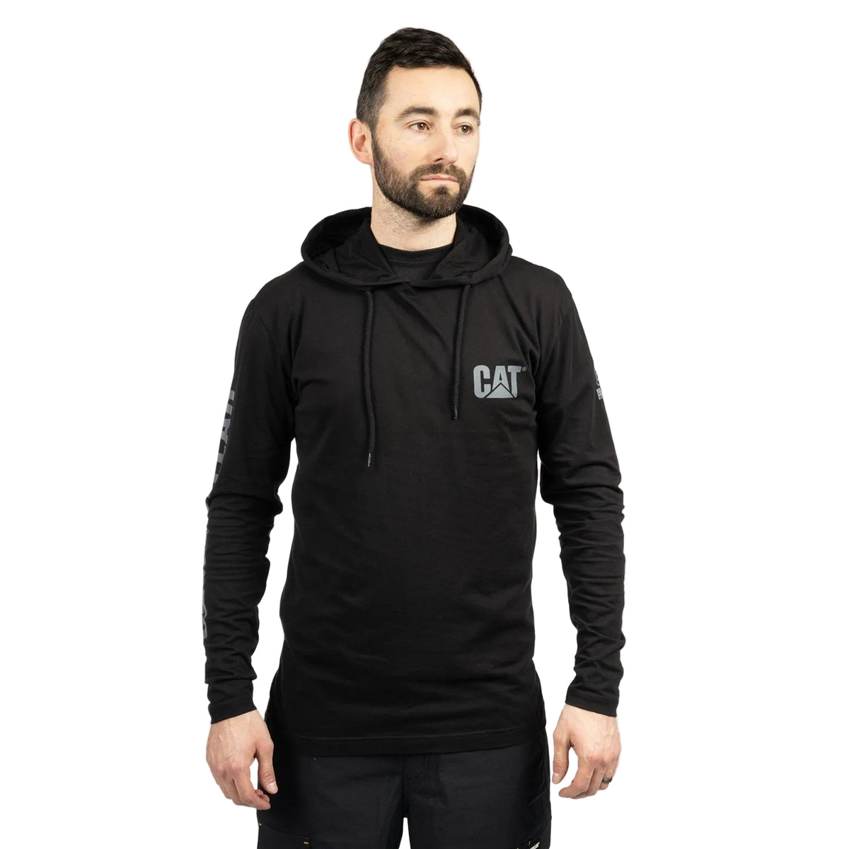 Caterpillar Mens Hooded Long Sleeve Tee Black