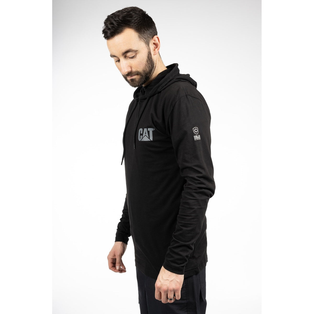 Caterpillar Mens Hooded Long Sleeve Tee Black