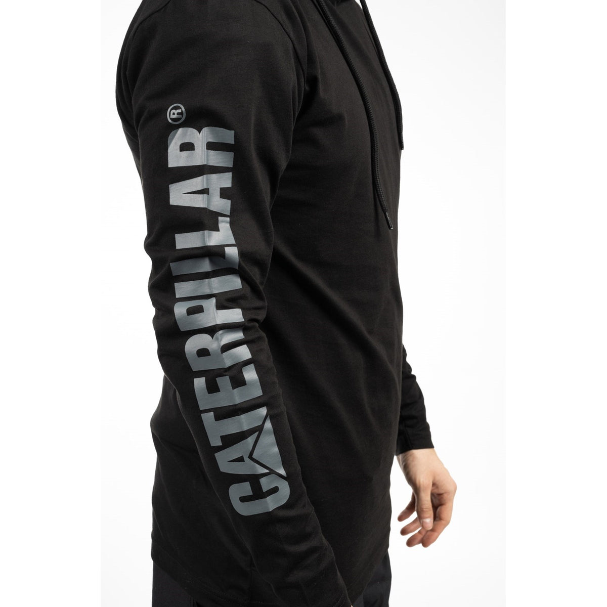 Caterpillar Mens Hooded Long Sleeve Tee Black