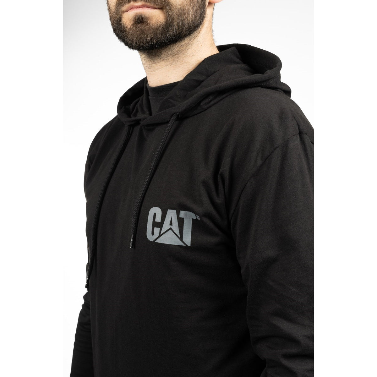 Caterpillar Mens Hooded Long Sleeve Tee Black