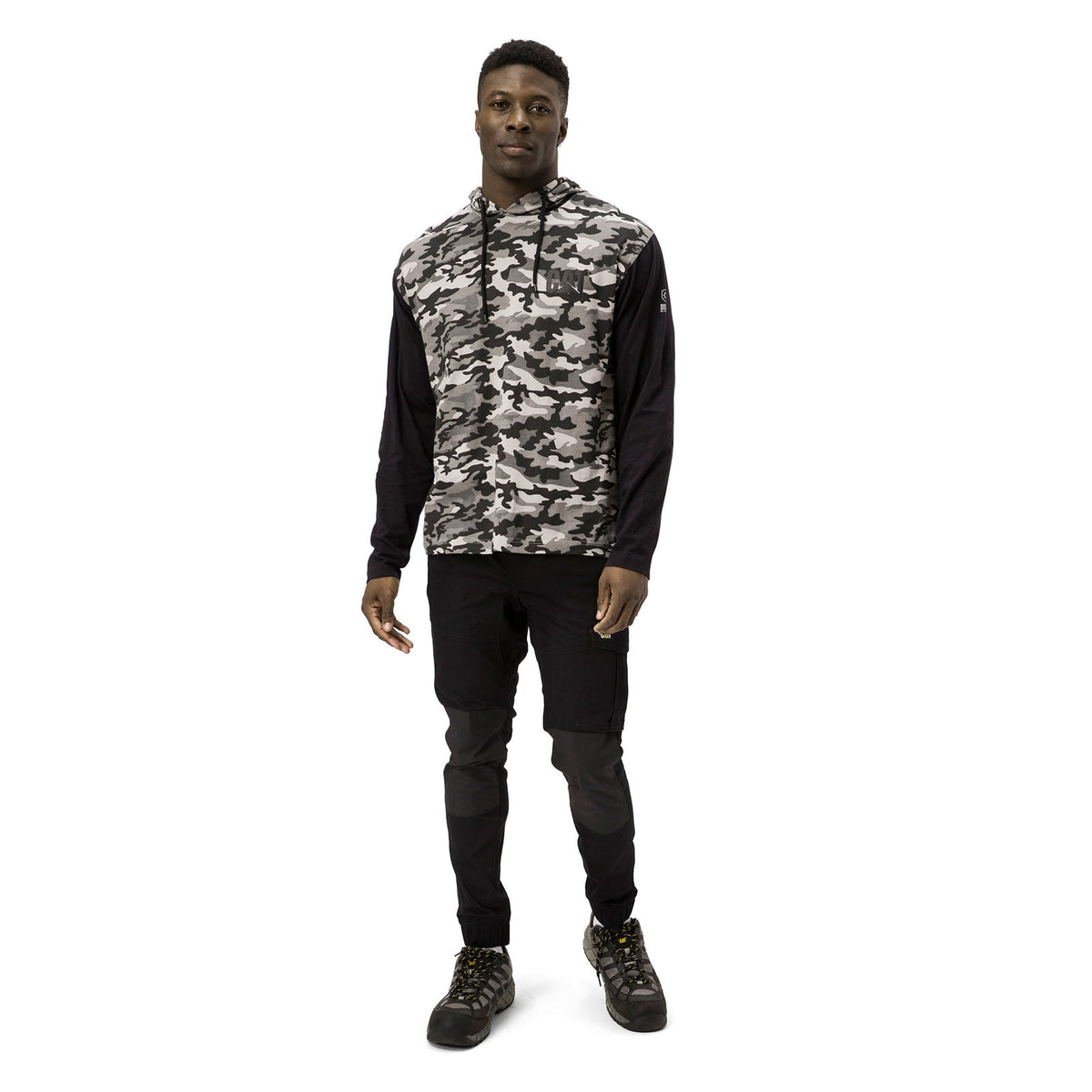 Caterpillar Mens Hooded Long Sleeve Tee Stone Camo
