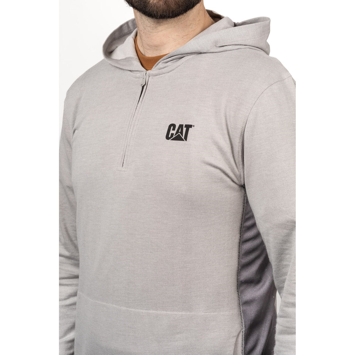 Caterpillar Mens Coolmax Quarter Zip Hoodie Heather Grey