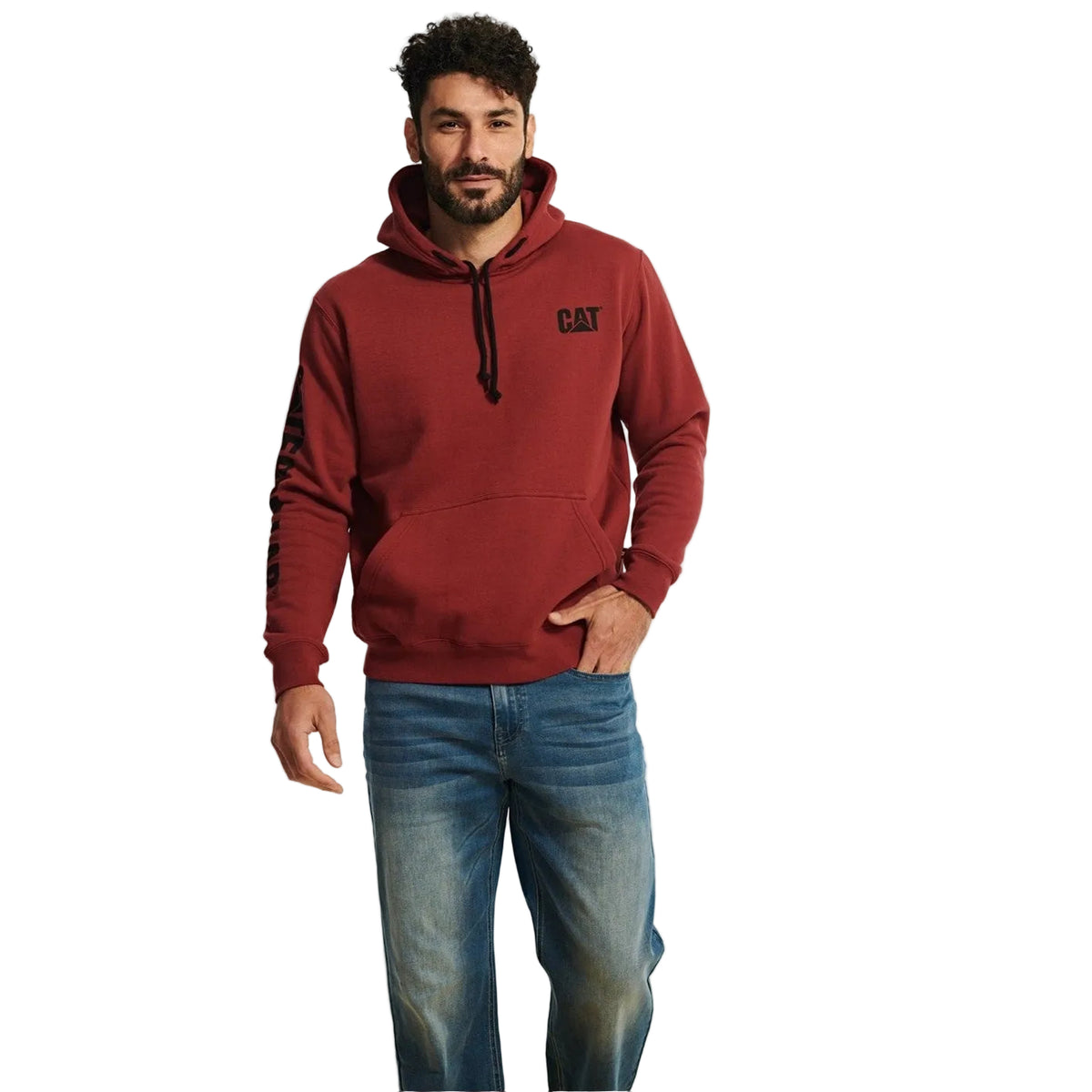 Caterpillar Mens Trademark Banner Hooded Sweatshirt Brick