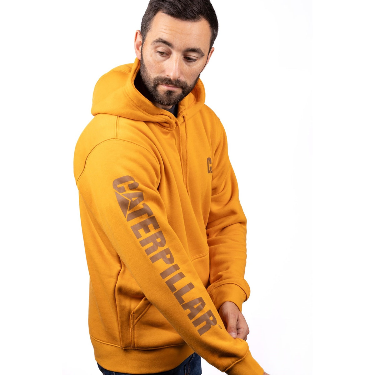 Caterpillar Mens Trademark Banner Hooded Sweatshirt Yellow
