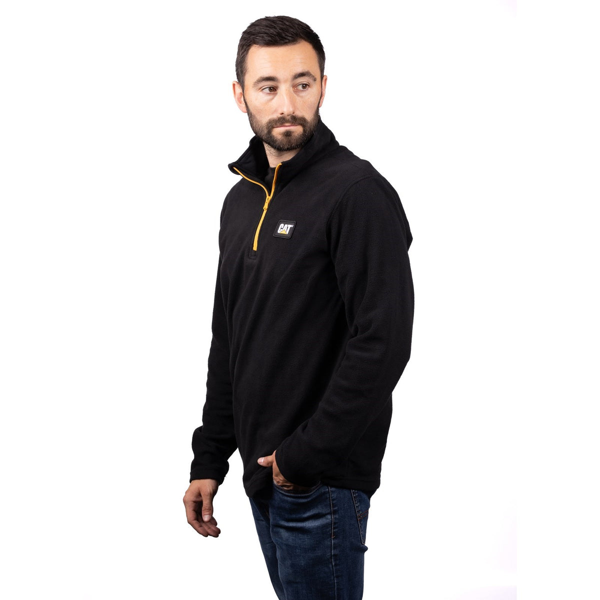 Caterpillar Mens Cat Microfleece Quarter Zip Black/Yellow
