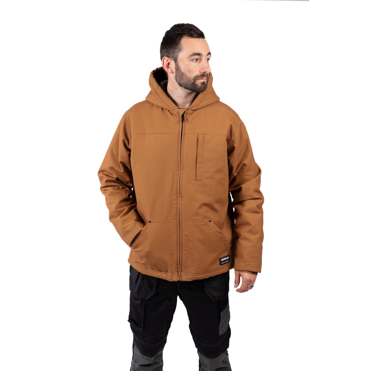 Caterpillar Mens Hooded Sherpa Lined Jacket Bronze