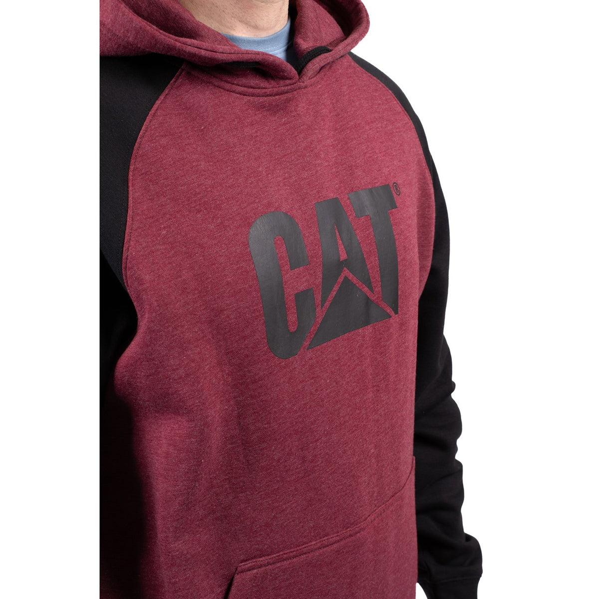 Caterpillar Mens Raglan Hooded Sweatshirt Carmenere Heather/Black
