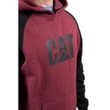 Caterpillar Mens Raglan Hooded Sweatshirt Carmenere Heather/Black