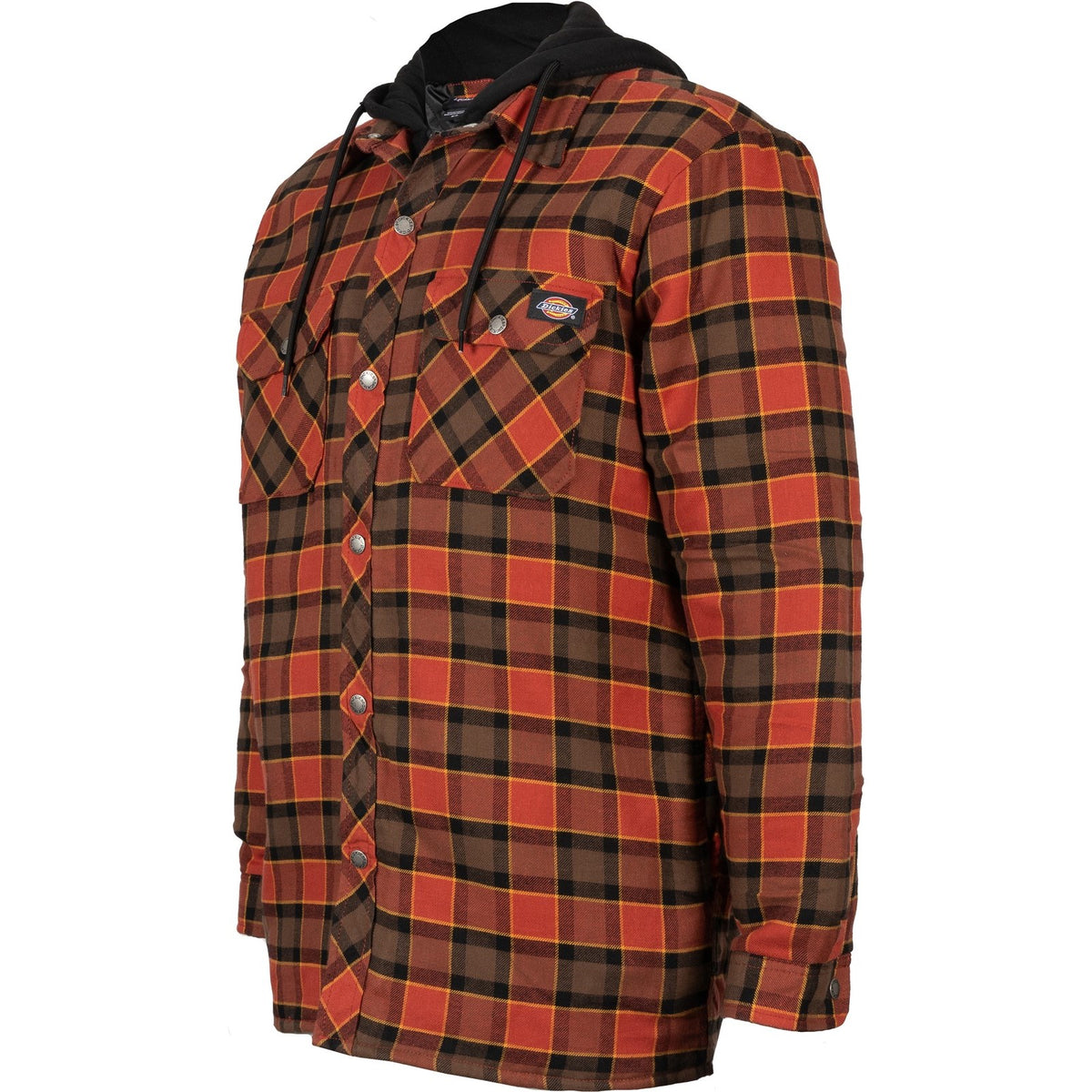Dickies Mens Fleece Hooded Flannel Shirt Red Ochre