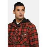 Dickies Mens Fleece Hooded Flannel Shirt Red Ochre
