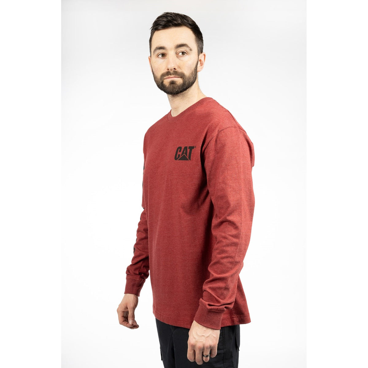 Caterpillar Mens Trademark Banner Long Sleeve T-Shirt Brick