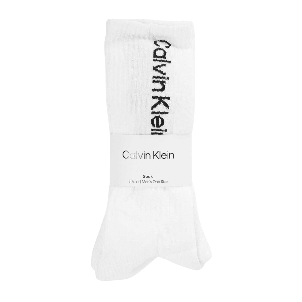 Calvin Klein Mens Lettering Crew Socks (Pack of 3) White